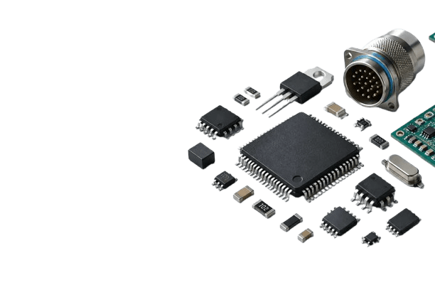 Electronic components including ICs, semiconductor packages, connectors, and passive components