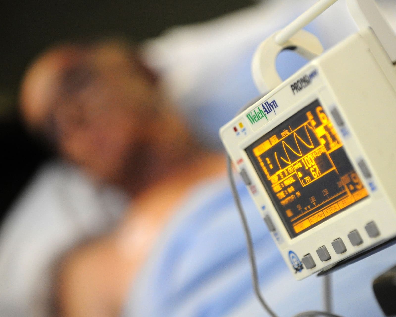 Patient vital-signs monitor displaying live medical telemetry